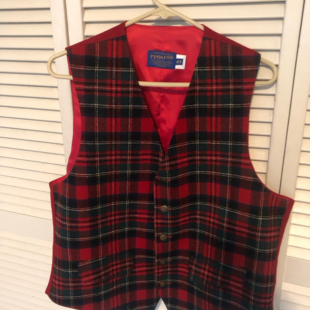 Pendleton Red and Black Plaid Wool Vest
